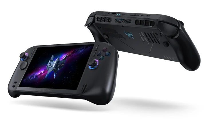 Acer Predator Atlas 8 handheld gaming PC front and back views