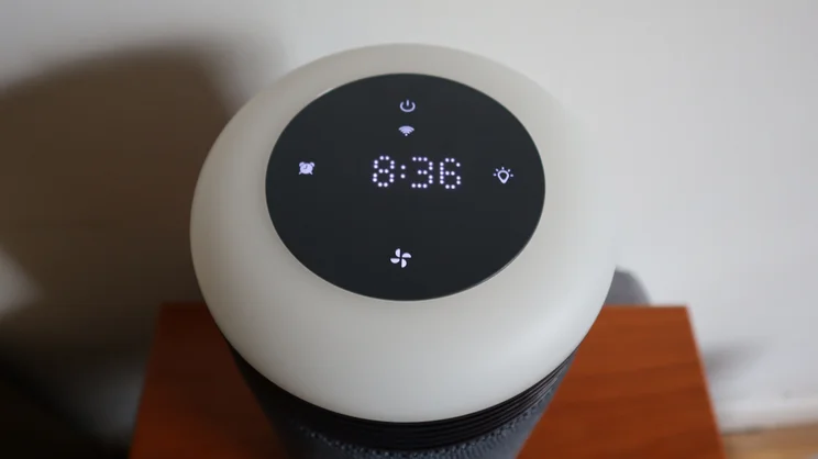 A closeup of the Blueair Mini Restful air purifier's control panel