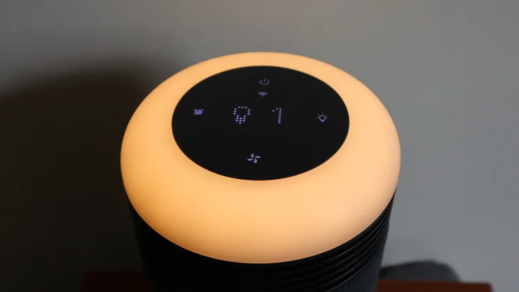 A closeup of the Blueair Mini Restful air purifier's control panel
