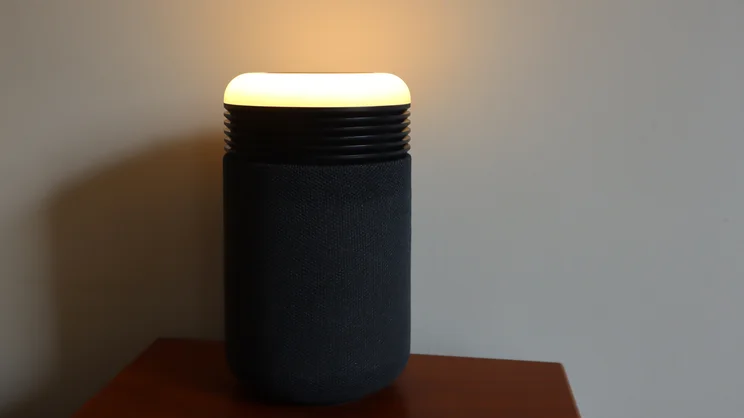 The Blueair Mini Restful air purifier on a bedside table