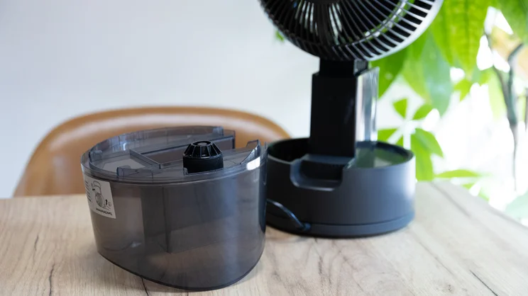 The Dreo TurboCool Misting Fan 516S's water tank removed from the fan body