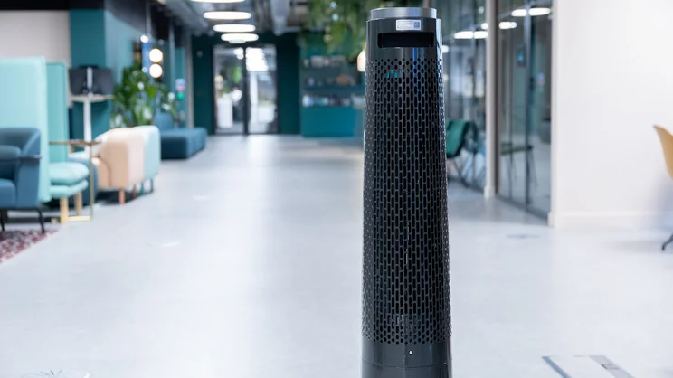 The Dreo TurboCool Misting Fan 765S standing in an office