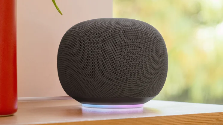 The Google Home Speaker pictured on a shelf in the hazel colourway
