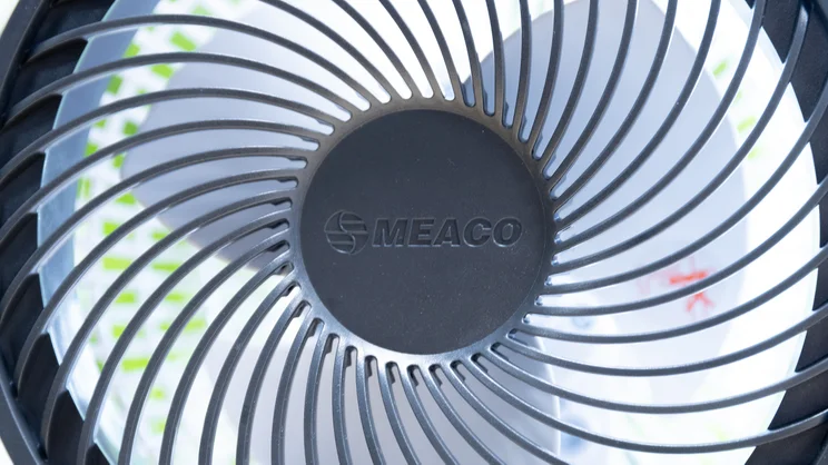 A close up of the front of the Meaco Sefte 6in Air Circulator's fan head