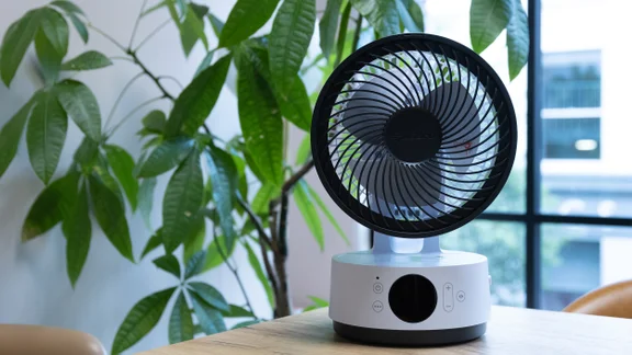 The Meaco Sefte 6in Air Circulator on a table in an office