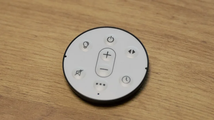 The Meaco Sefte 6in Air Circulator's remote control on a table