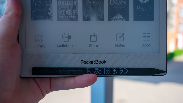 PocketBook InkPad One with stylus attached