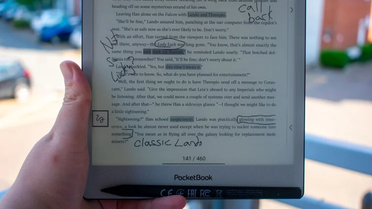PocketBook InkPad One, displaying a book with annotations