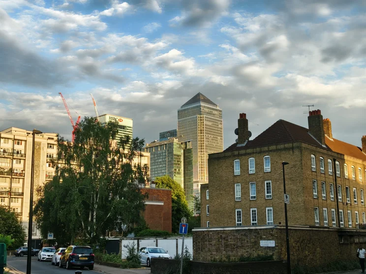 2x zoom of buildings at sunset