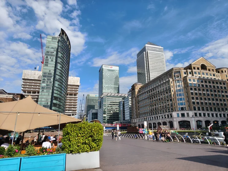 Tall buildings around a street