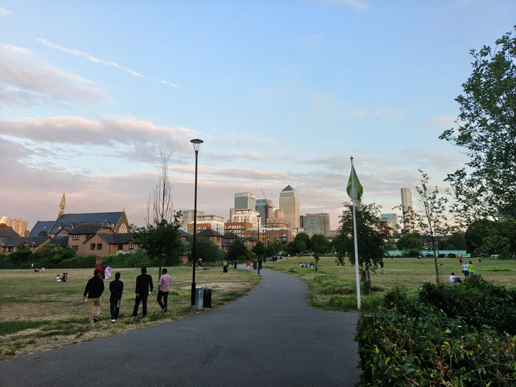 A park at sunset