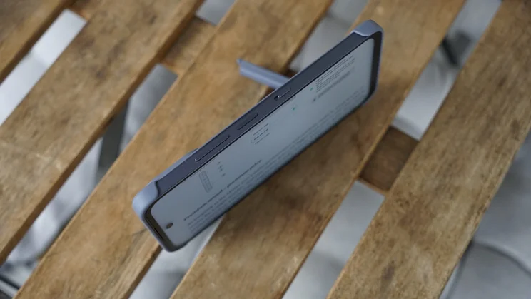 TCL Nxtpaper 70 Pro in case, propped in landscape mode on a table