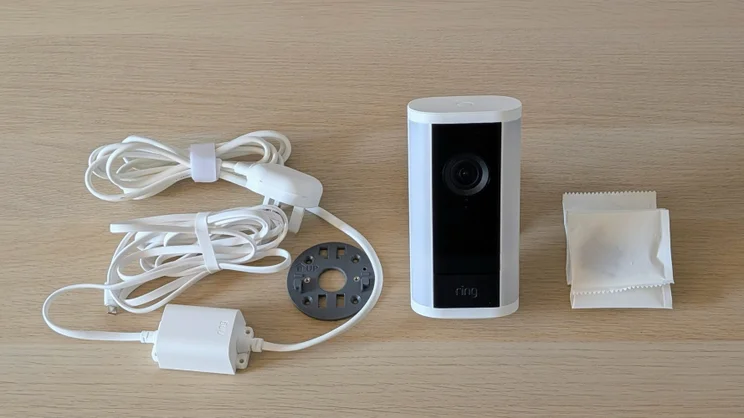 The Ring Spotlight Cam Pro Plug-In (2nd gen) and box contents