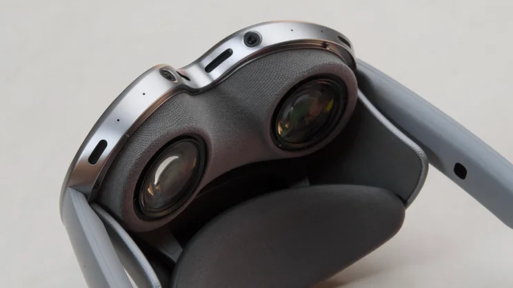 The Samsung Galaxy XR headset pictured from beneath