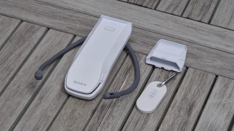 The Sony Reon Pocket Pro Plus pictured from above with its accessories