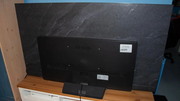 Rear view of the LG C6 OLED TV showing its marbled design
