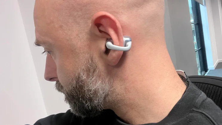 Side view of the Shokz OpenDots 2 being worn