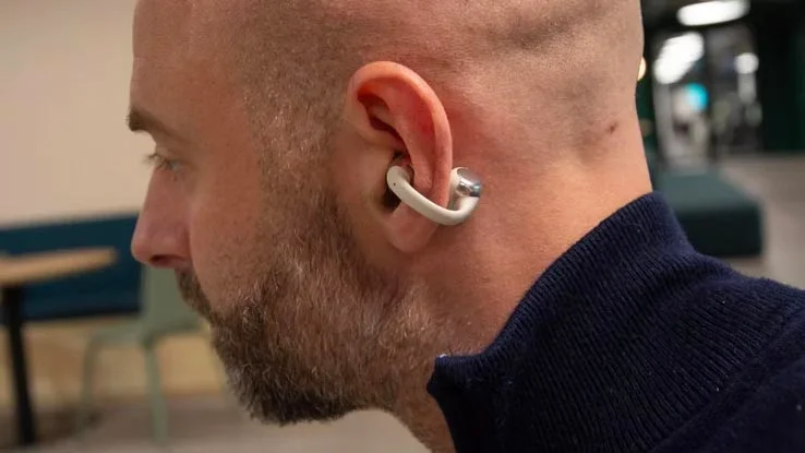 The Shokz OpenDots One being worn