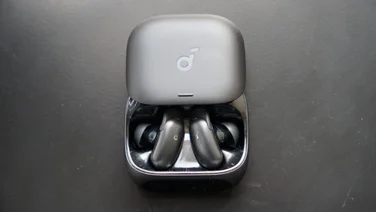The Soundcore Liberty 5 Pro true wireless earbuds in their charging case with their lid open