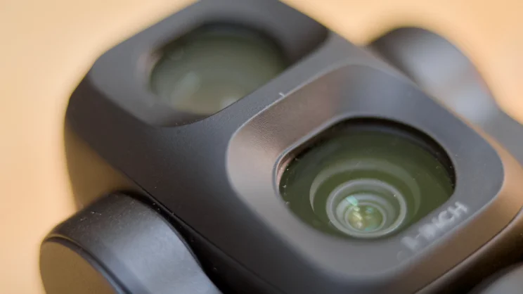 A close up of the DJI OSMO Pocket 4P's twin lenes