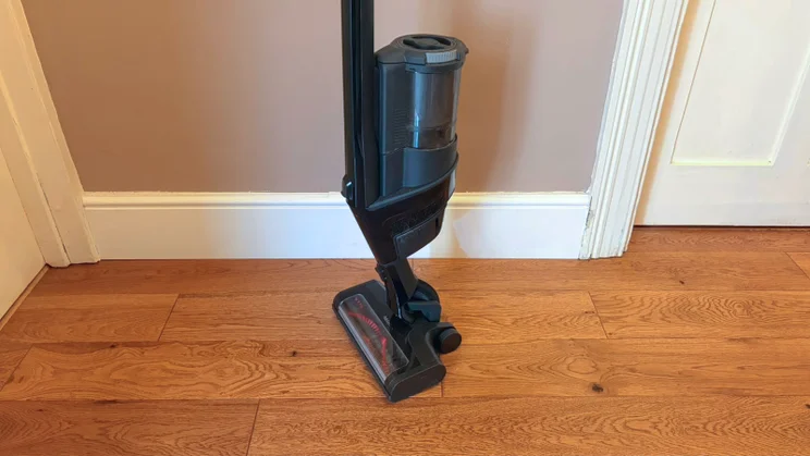 A close up of the motor and dust bin unit of the Miele Triflex HX3 vacuum cleaner