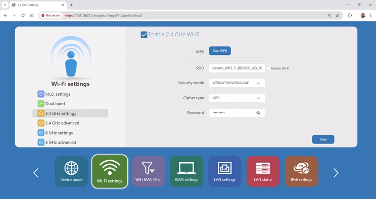 Devolo BE6500 - web - Wi-Fi settings