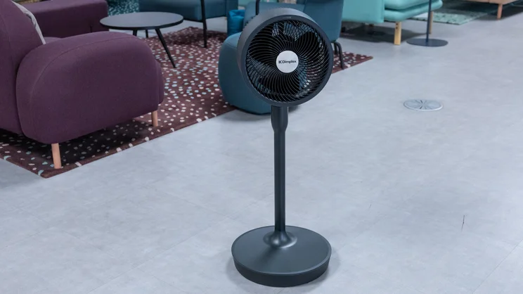 The Dimplex DuoCool 2-in-1 fan on the floor of an office