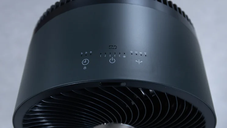 A closeup of the Dimplex DuoCool 2-in-1 fan's control panel