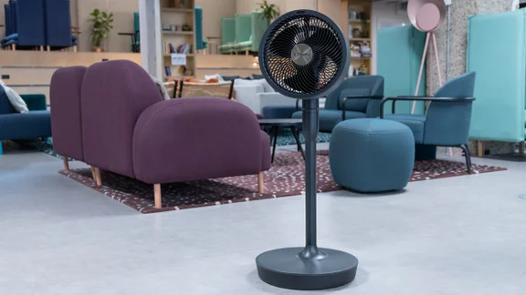 The Dimplex DuoCool 2-in-1 fan on the floor of an office