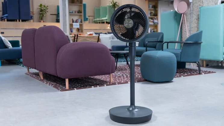 The Dimplex DuoCool 2-in-1 fan on the floor of an office
