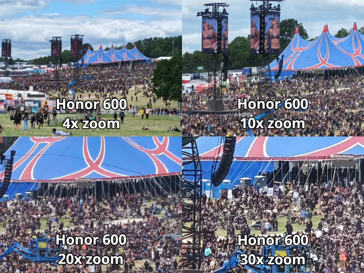 Comparison of four different zoom levels on the Honor 600