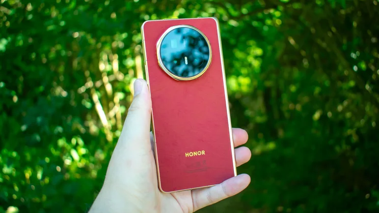 Honor Magic V6 folded in hand, rear view