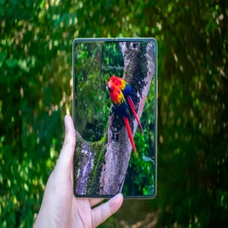 Honor Magic V6 unfolded in hand, nature video on the display