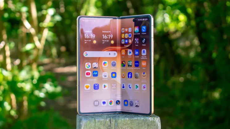 Honor Magic V6 partially unfolded, front view