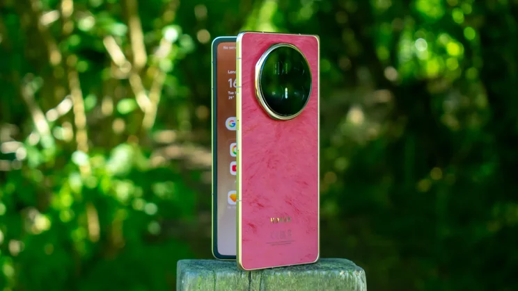 Honor Magic V6 partially unfolded, rear view