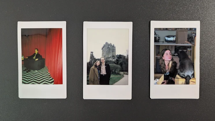 A bird's eye view of three Instax Mini prints
