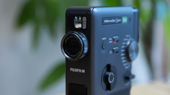 A closeup of the front of the Instax Mini Evo Cinema