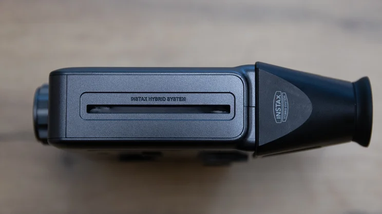 A bird's eye view of the Instax Mini Evo Cinema's film print slot