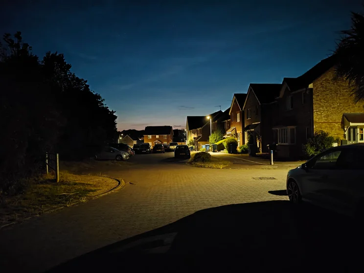 A close of houses at night