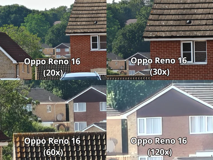 Comparison shot showing four different levels of zoom on the Oppo Reno 16