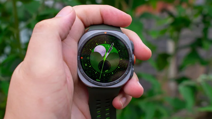 Samsung Galaxy Watch Ultra 2 in hand, front view