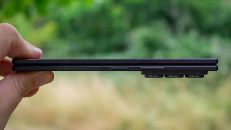 Samsung Galaxy Z Fold 8 Ultra folded in hand, side view