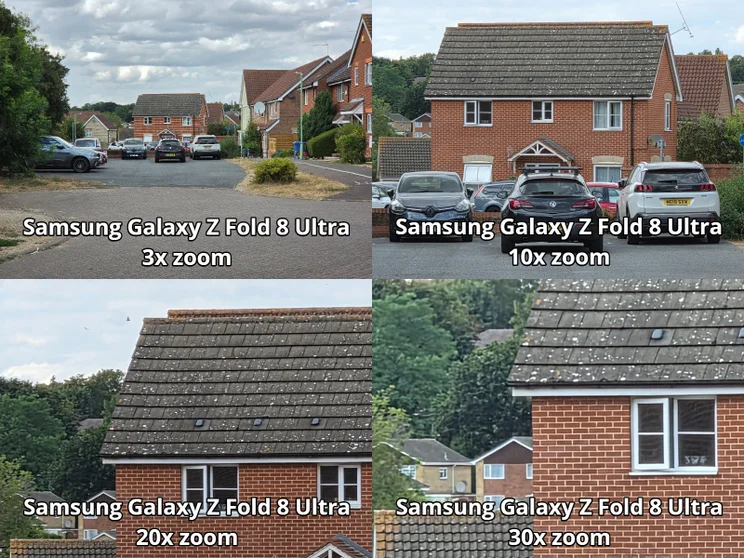Comparison shot of four different zoom levels on the Samsung Galaxy Z Fold 8 Ultra