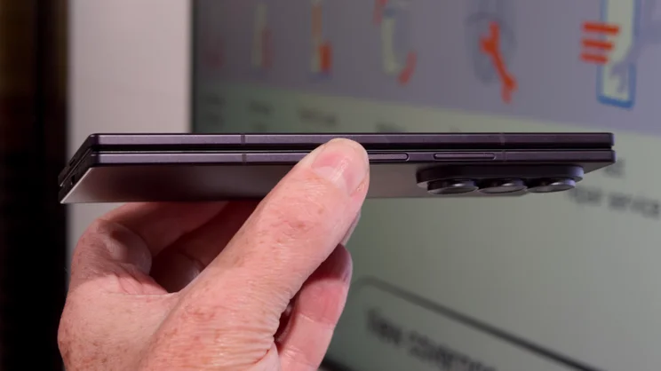 Samsung Galaxy Z Fold 8 Ultra in hand, side view