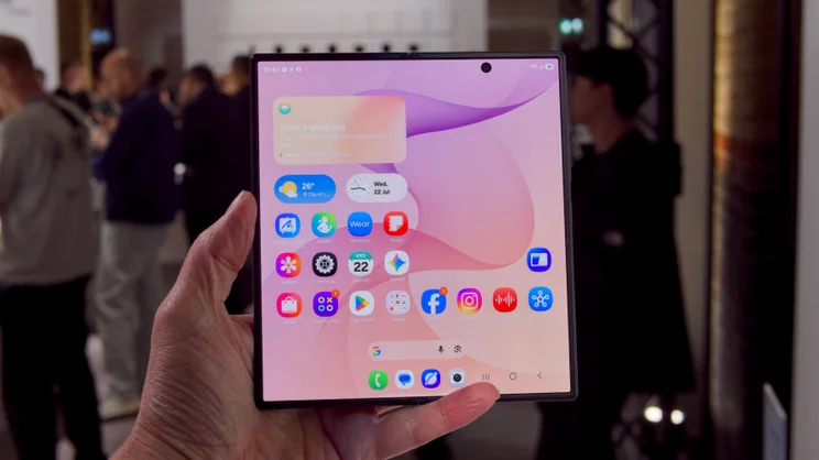 Samsung Galaxy Z Fold 8 Ultra in hand, opened