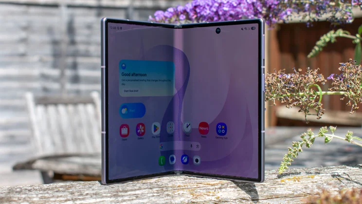 Samsung Galaxy Z Fold 8 partially unfolded, front view