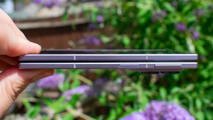 Samsung Galaxy Z Fold 8 in hand, side view
