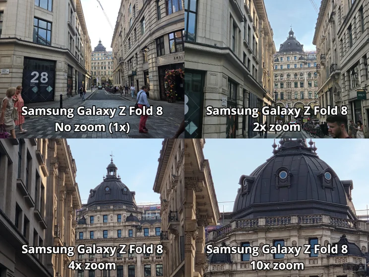 Zoom comparison showing four different levels of zoom on the Galaxy Z Fold 8