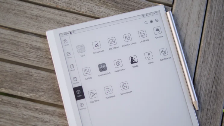 The Boox Go 10.3 (Gen II) Lumi pictured with the app menu on screen