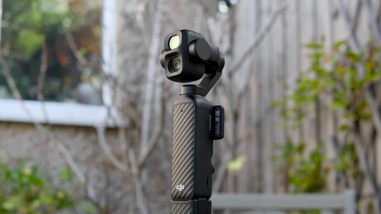 The DJI OSMO Pocket 4P pictured from the front